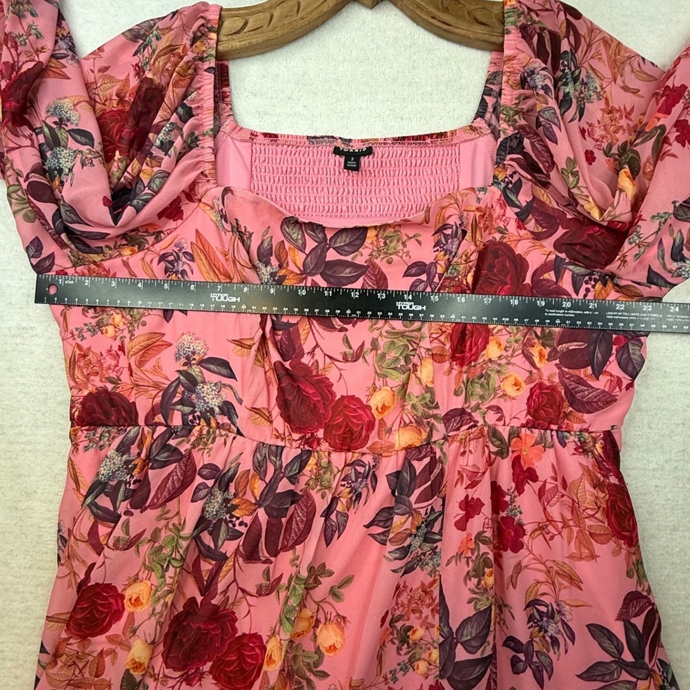 Torrid Pink Floral Dress Smocked Puff Sleeve Plus 3 3X romantic cottagecore - Picture 5 of 13
